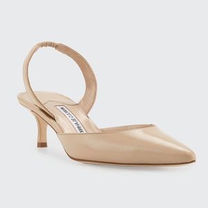 Manolo Blahnik Leather Low-Heel Slingback Pump